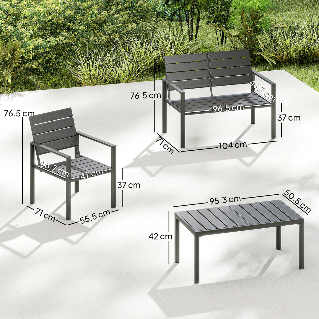 4 Piece Garden Furniture Set, Outdoor Sofa Set with HDPE Slatted Loves