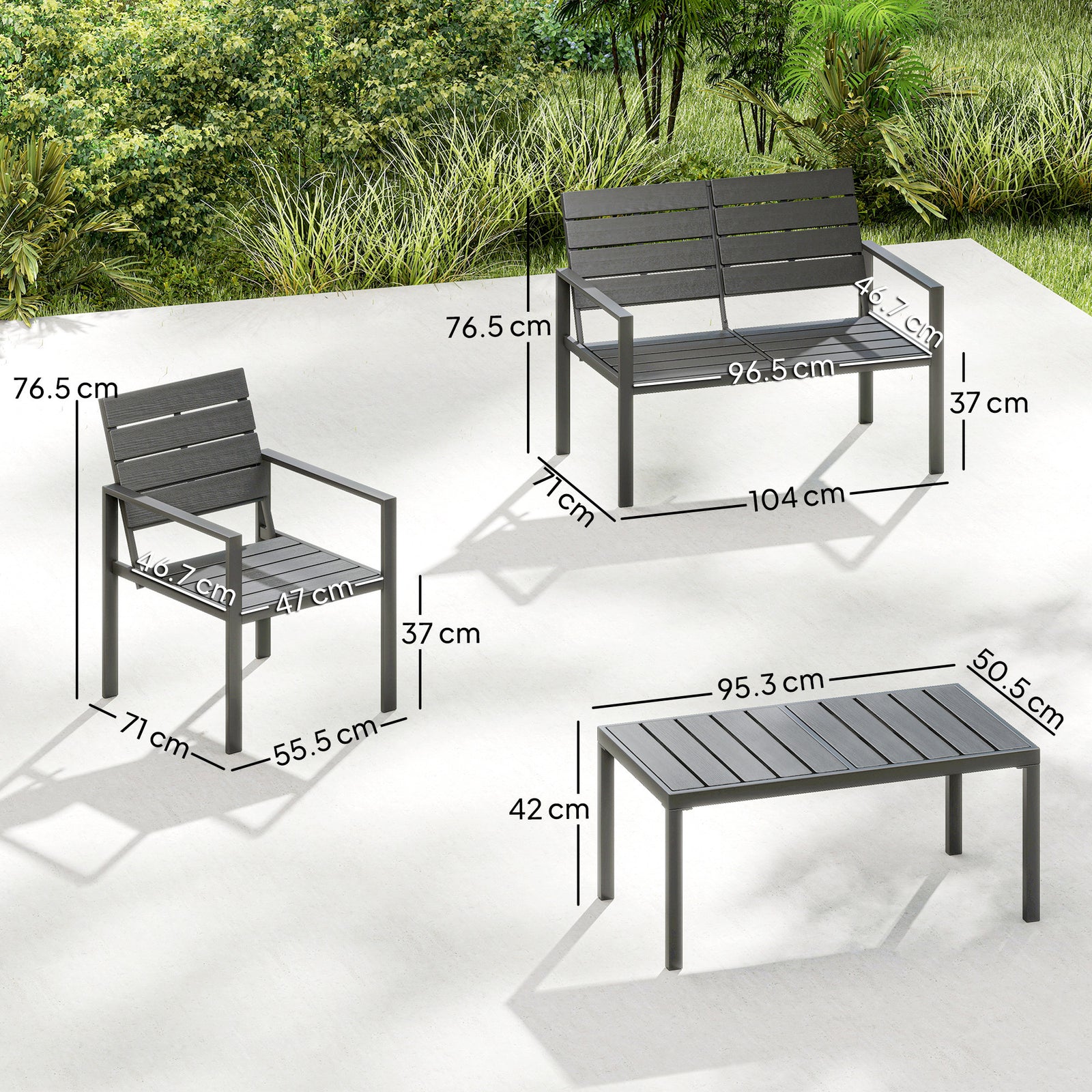 4 Piece Garden Furniture Set, Outdoor Sofa Set with HDPE Slatted Loves