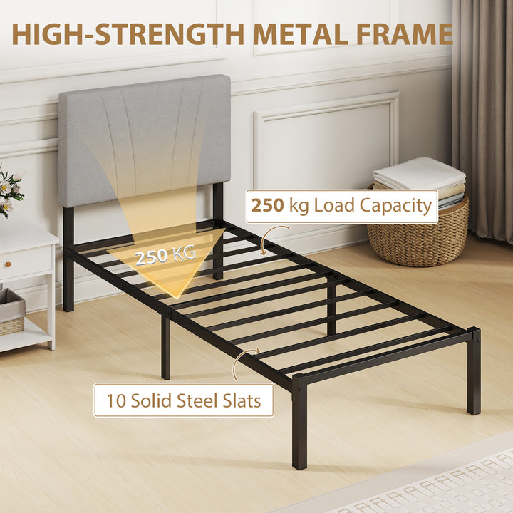 3FT Single Bed Frame with Upholstered Headboard and Underbed Storage, 