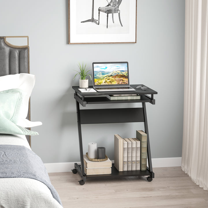 MCL Movable Computer Desk with 4 Moving Wheels Sliding Keyboard Tray Home Office Workstation Black