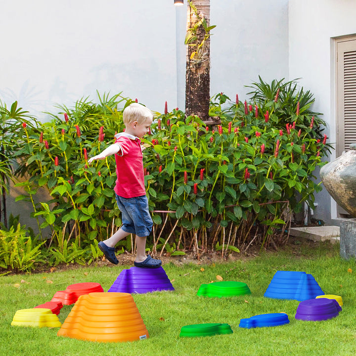 Outsunny Kids Balance Stepping Stones 11-Piece Fish Shape Non-slip Obstacle Course Stackable Balance Blocks Toddler Balance, Multicolour | Aosom UK