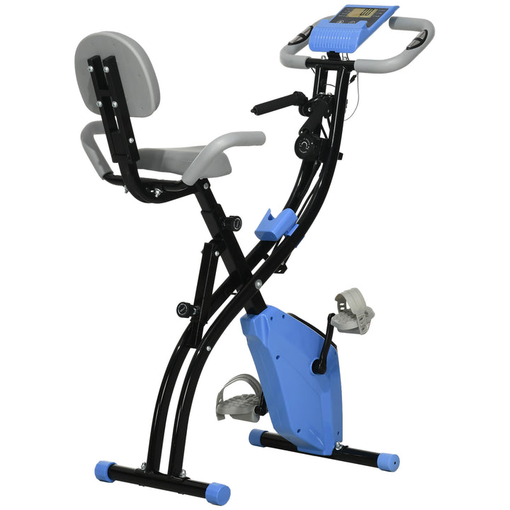 MCL 2-in-1 Folding Exercise Bike with 8-Level Magnetic Resistance, Arm Resistance Band, Pulse Sensor, Blue