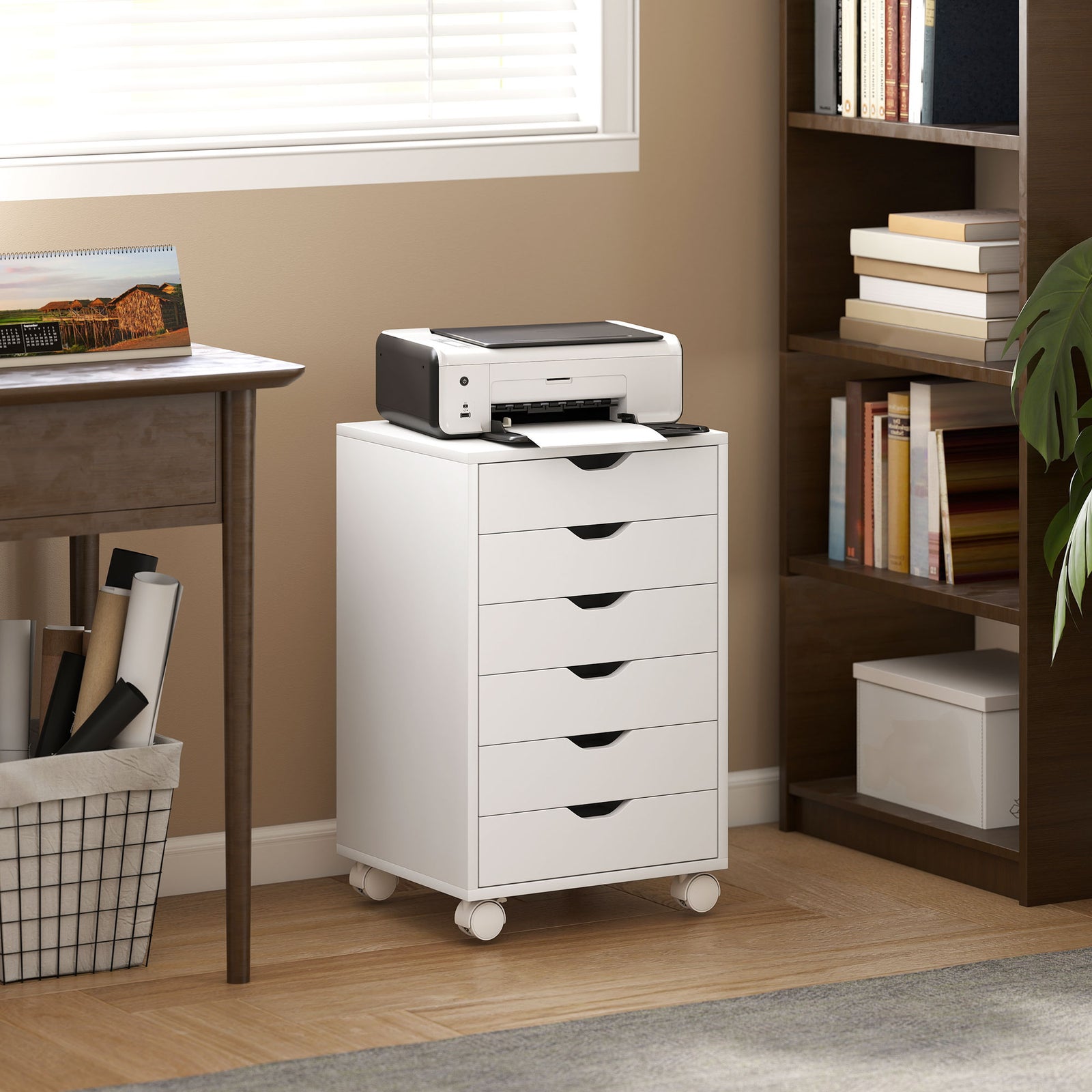 6 Drawer Vertical File Cabinet, Mobile Filing Cabinet with Quiet Drawe