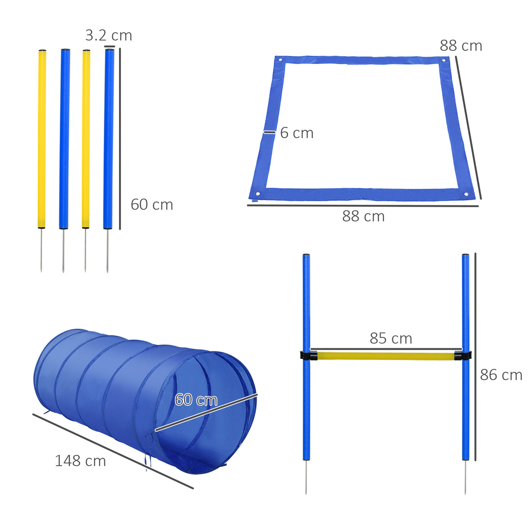 Pet Agility Training Equipment Dog Play Run Jump Obedience Training Set Adjustable (Poles + Hurdle + Tunnel + Pause Box)