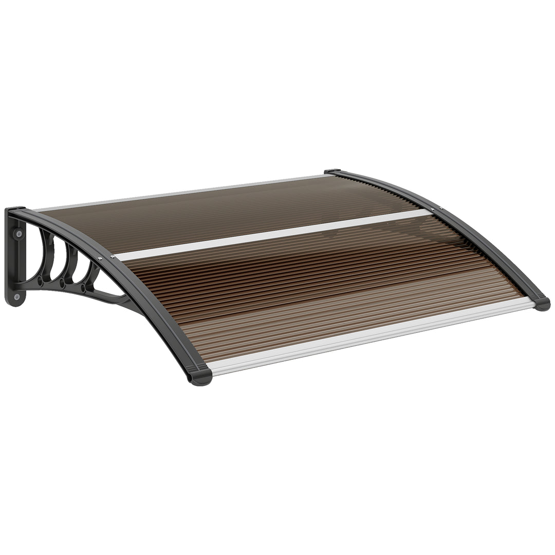 Front Door Canopy Outdoor Awning Aluminium Rigid Plastic Polycarbonate Rain Shelter UV Water Rain Resistant 100 x 75cm Brown