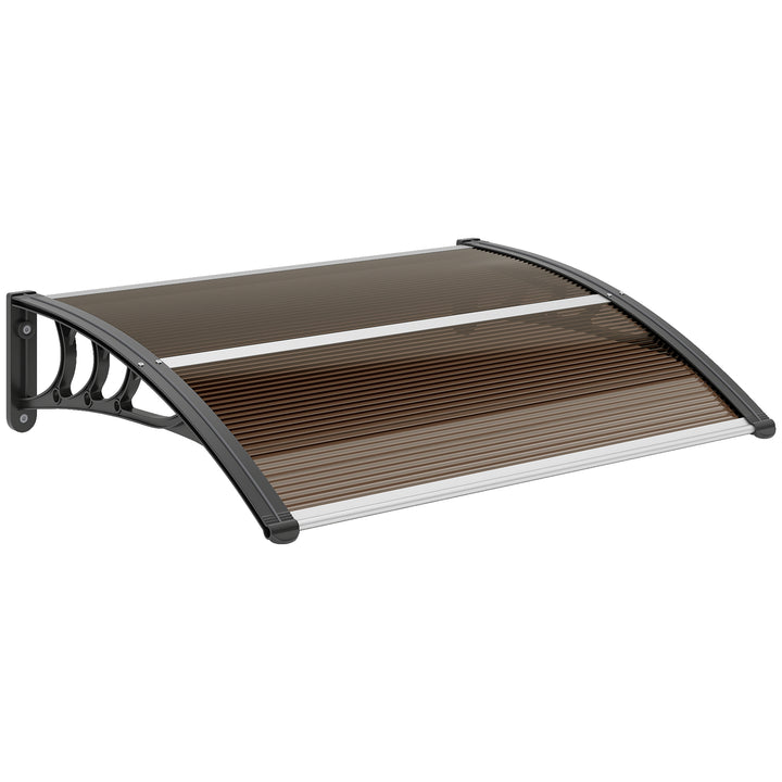 Front Door Canopy Outdoor Awning Aluminium Rigid Plastic Polycarbonate Rain Shelter UV Water Rain Resistant 100 x 75cm Brown