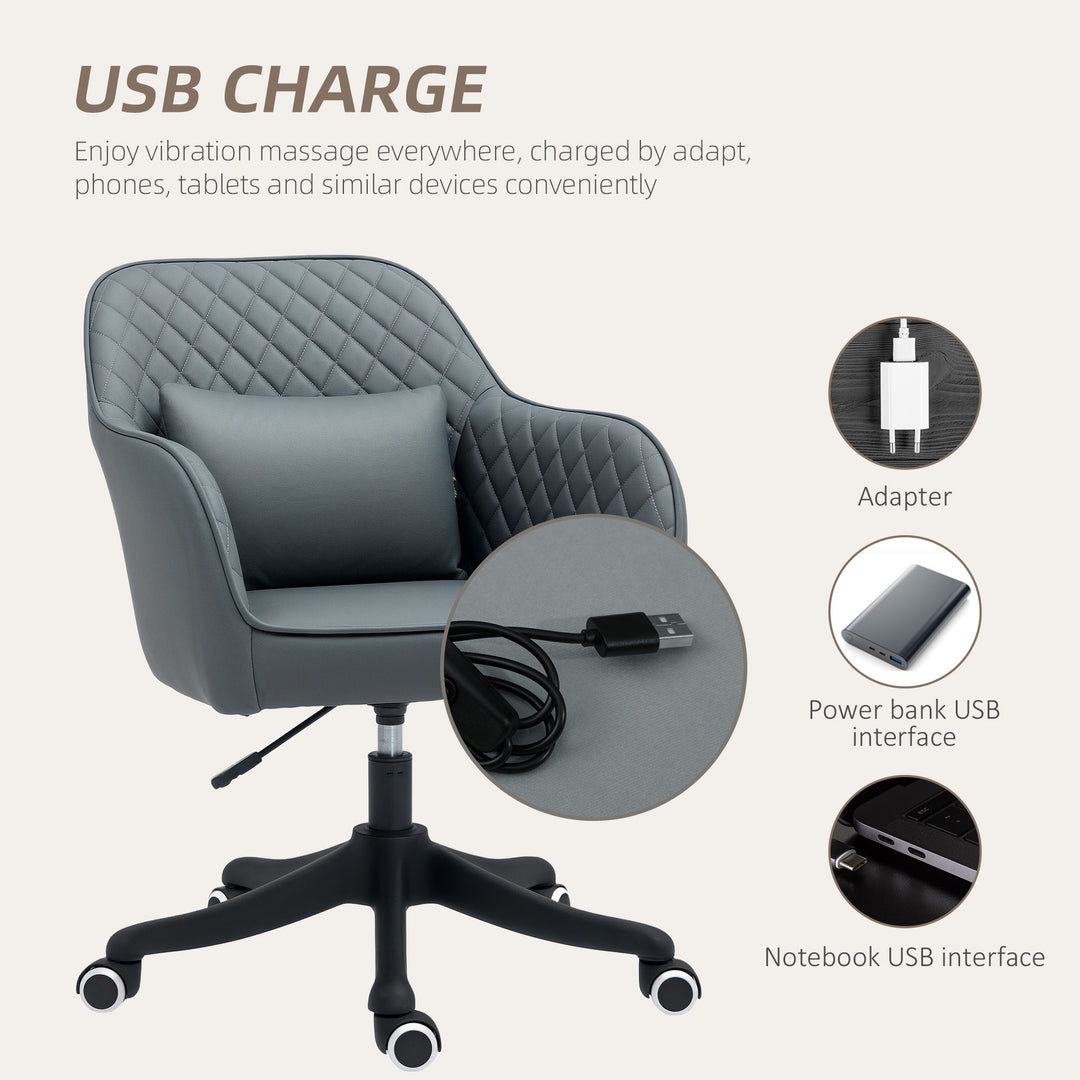 Microfiber Office Chair, Desk Chair, Makeup Vanity Chair with Massage Lumbar Pillow and Rolling Wheels for Bedroom and Home, Grey