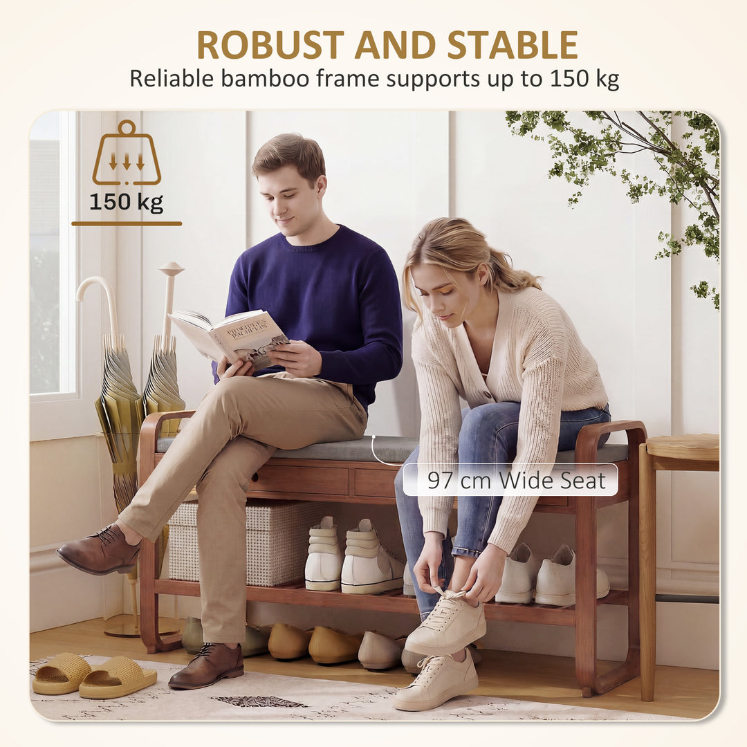 Shoe Bench with 2 Drawers Cushioned Seat Shoe Storage Bench for Hallwa