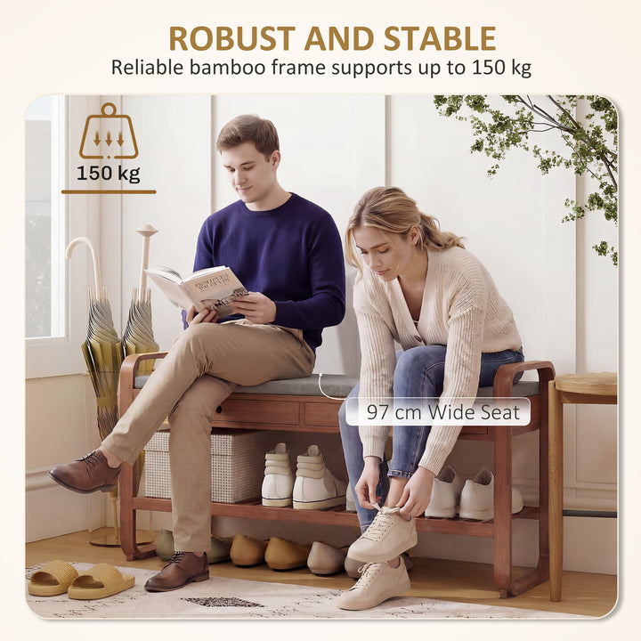 Shoe Bench with 2 Drawers Cushioned Seat Shoe Storage Bench for Hallwa
