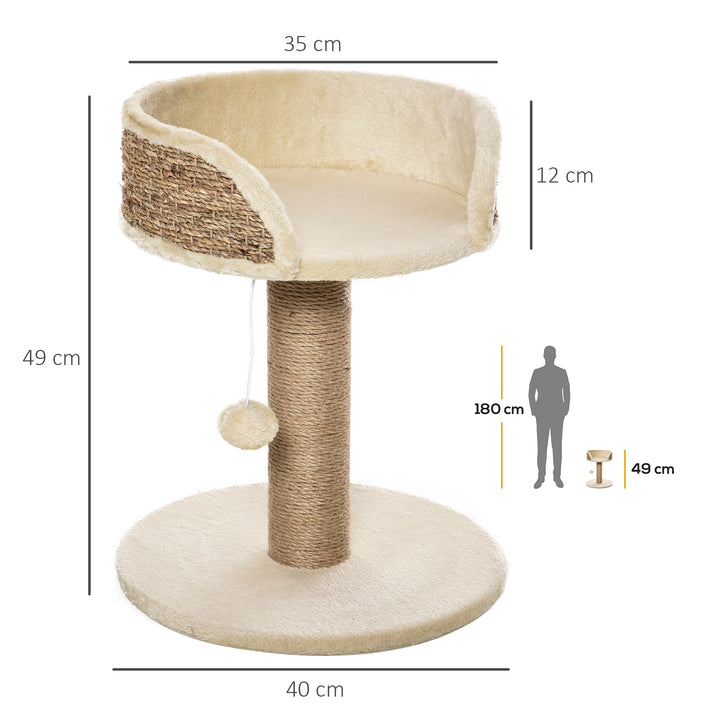 PawHut Cat Tree Tower Basics with Bed, Scratching Post, Activity Centre, Kitten House, Dangling Ball Perch, Beige | Aosom UK