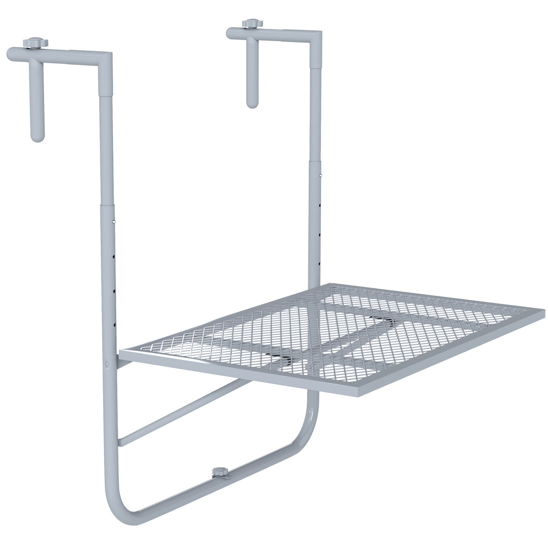 Balcony Hanging Table, Metal Wall Mount Desk, Adjustable Folding Balcony Deck Table for Patio and Garden, Grey
