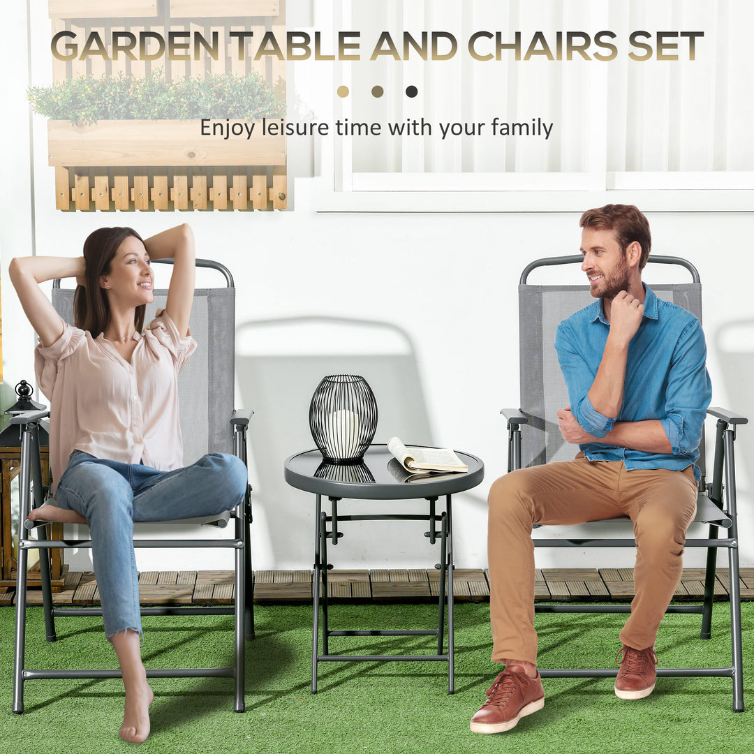 Three-Piece Garden Seat Set, with Glass-Top Table - Light Grey