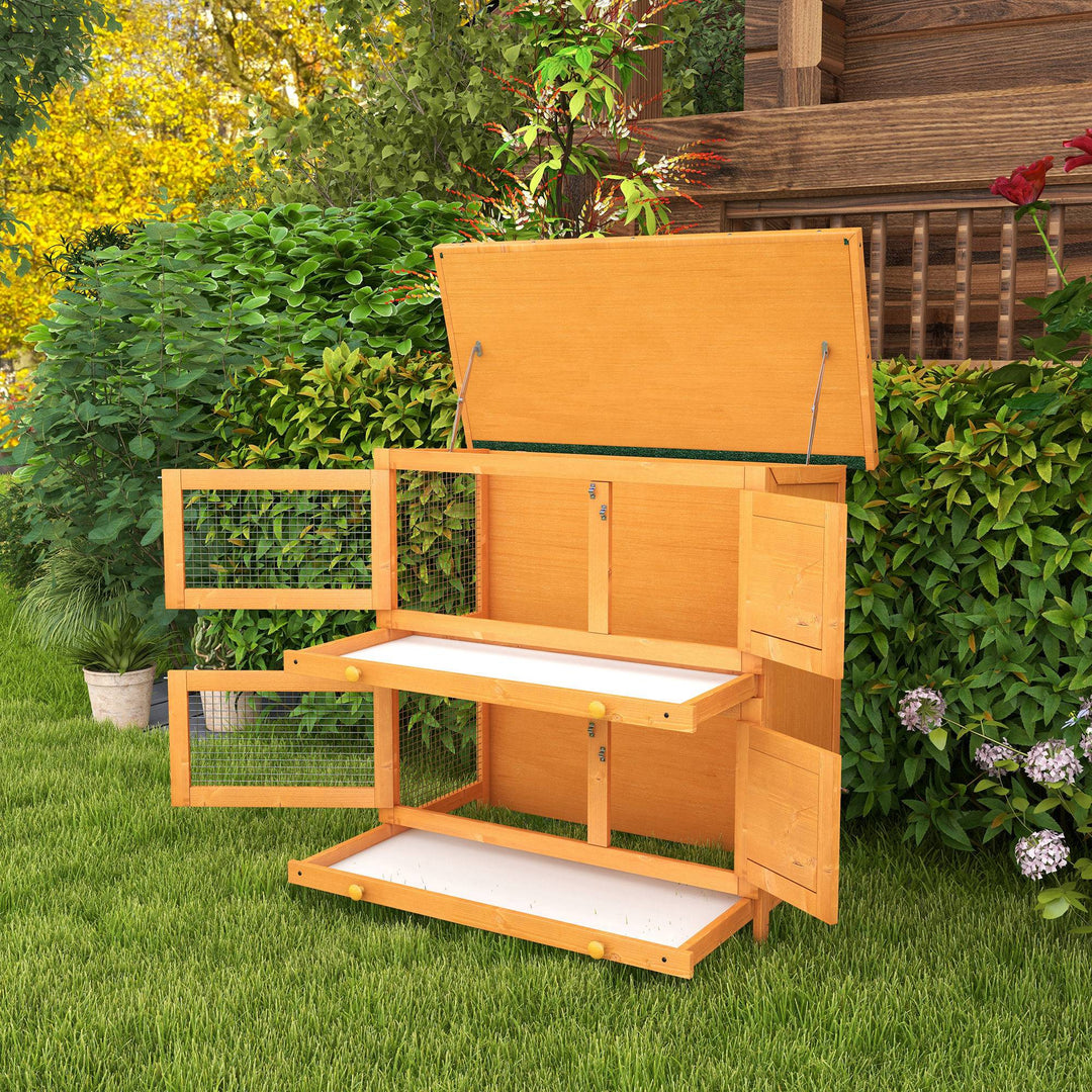 Rabbit Hutch Outdoor Guinea Pig Hutch Wooden Duck House Pet Cage with Opening Roof, 90 x 45 x 90cm