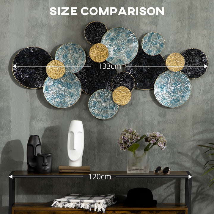 HOMCOM 3D Metal Wall Art Modern Circle Hanging Wall Sculptures Home Decor for Living Room Bedroom Dining Room, Blue Black Gold