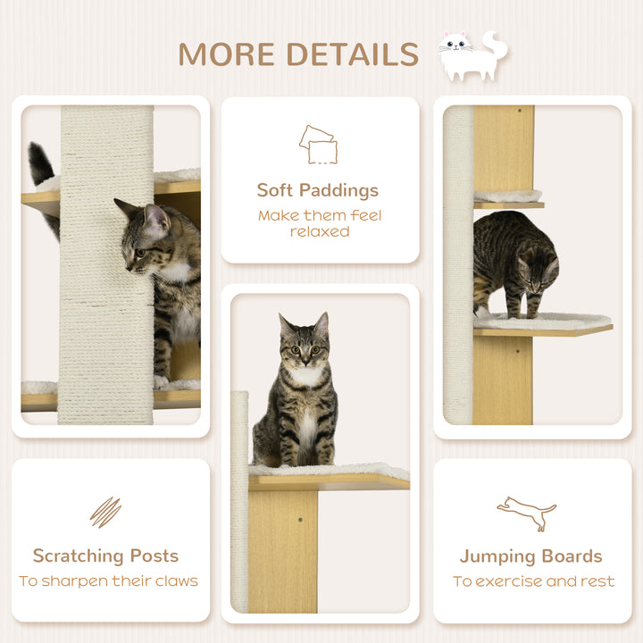 Four-Layer Wall-Mounted Shelf, with Cushions, Scratching Board - Oak Tone