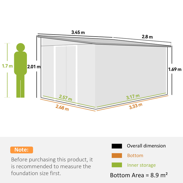 3.3 x 2.68m Corrugated Metal Shed - Black