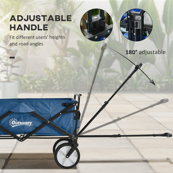 Outsunny Folding Wagon Cart, Pull Along Trolley for Beach and Garden Use, with Telescopic Handle, Blue | Aosom UK