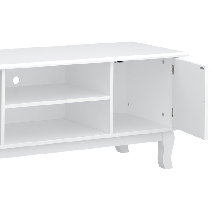 TV Unit up to 55", 2 Doors TV Cabinet with Open Storage Shelves and Cable Management for Living Room, Bedroom, Entertainment Room, 120L x 45W x 50.5H, White