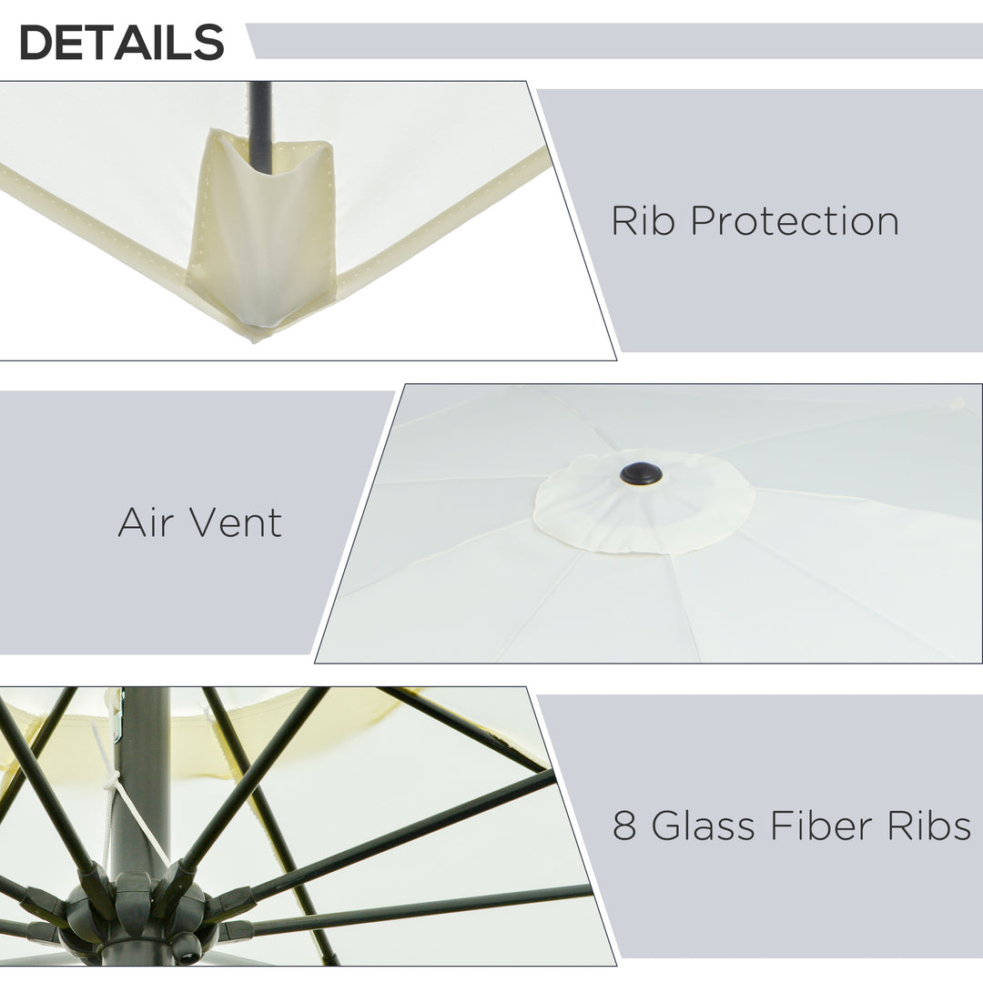 2.7M Garden Parasol Umbrella with Glass Fibre Ribs and Aluminium Frame, Tilting Sun Shade Shelter Canopy, Cream White
