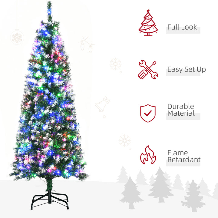 5FT Tall Prelit Pencil Slim Artificial Christmas Tree with Realistic Branches, 250 Colourful LED Lights and 408 Tips, Xmas Decoration, Green