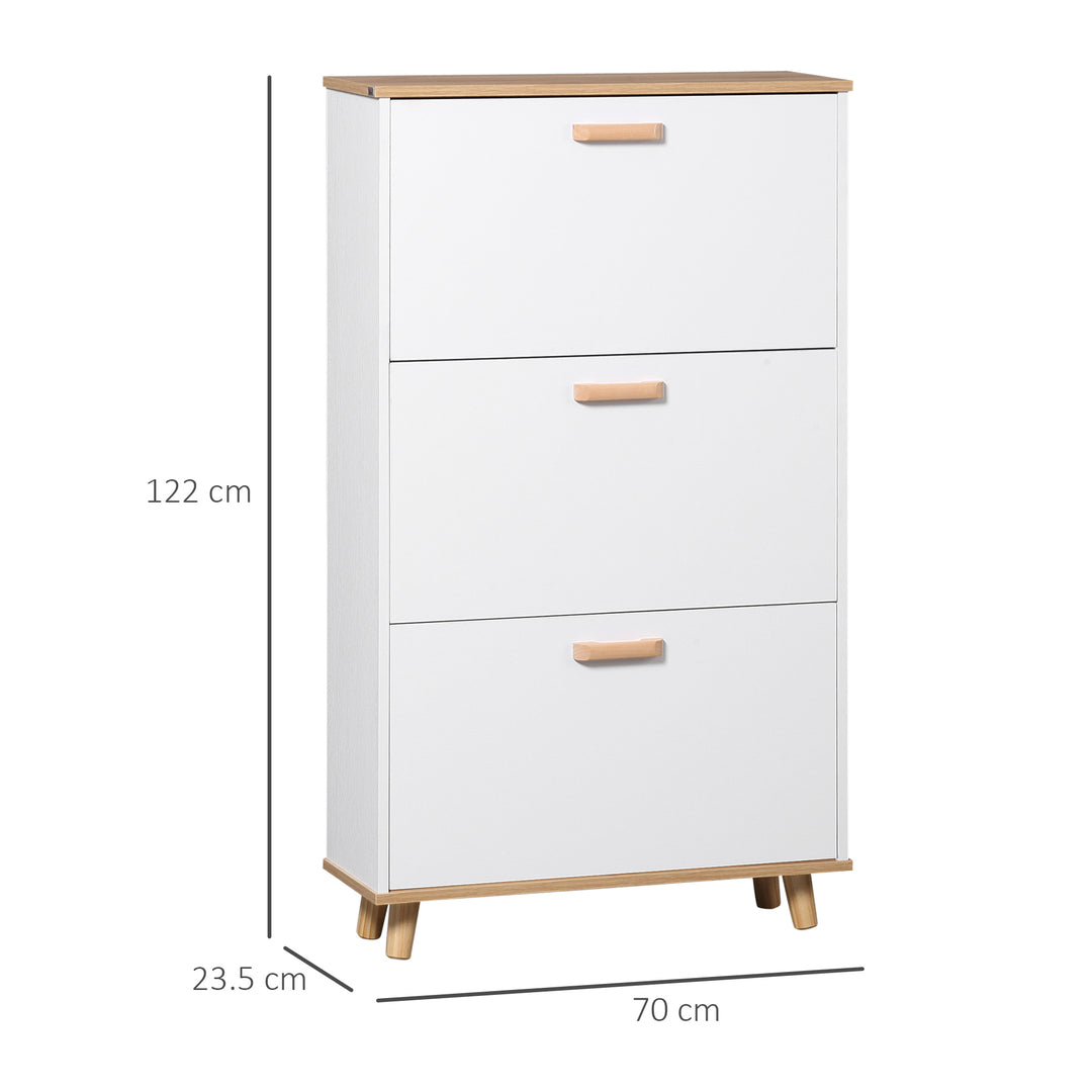 HOMCOM Slim Shoe Cabinet, Narrow White Storage with 3 Flip Drawers, Adjustable Shelves, for 12 Pairs, Hallway | Aosom UK