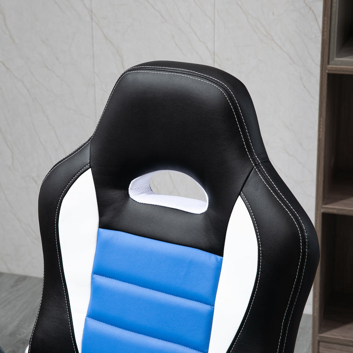 HOMCOM Racing Gaming Chair, PU Leather Computer Desk Chair, Height Adjustable Swivel Chair With Tilt Function and Flip Up Armrests, Blue | Aosom UK