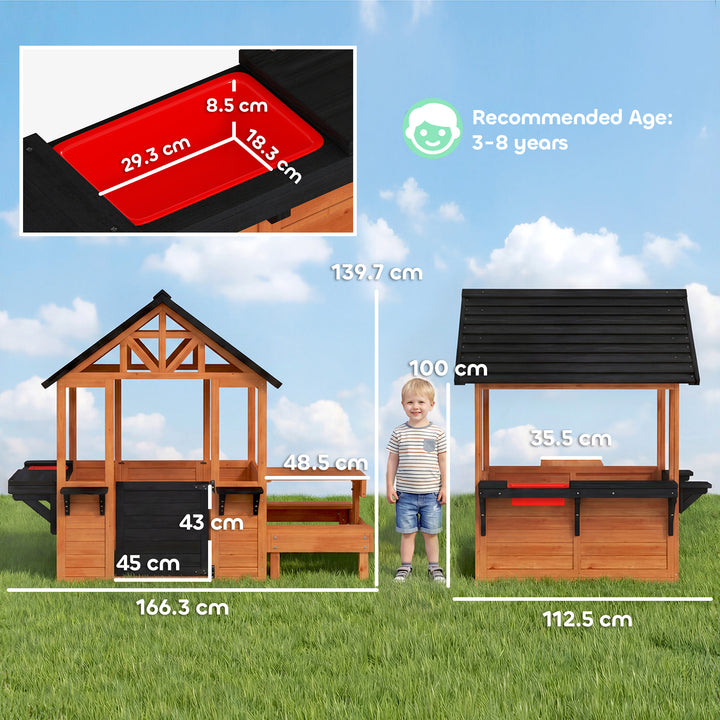 Wooden Playhouse Playhouse for Kids with Table, Benches, Sink Table, W