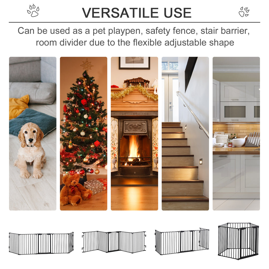 PawHut Stair Gate Dog Pens Pet PlayPen 5-Panel Freestanding Fireplace Christmas Tree Metal Fence Stair Barrier Room Divider w/ Door | Aosom UK