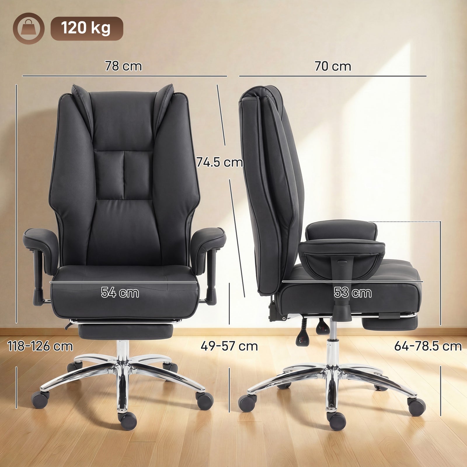 Executive Office Chair, Reclining Desk Chair with Footrest, Adjustable