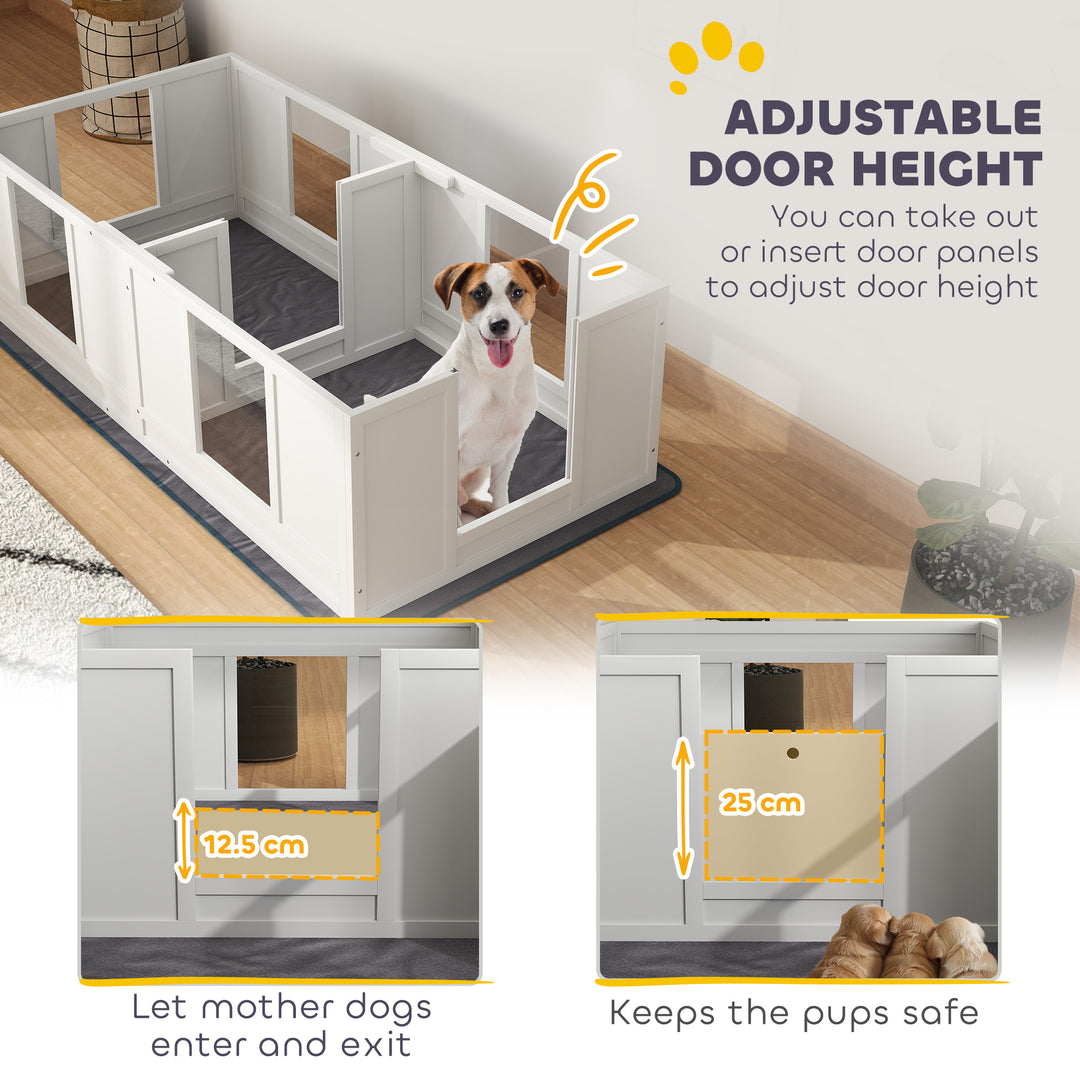 Two Room Design, Whelping Box for Dogs with Whelping Pad, Clear Panels, Adjustable Entrance, for Small Dogs, 164 x 80cm