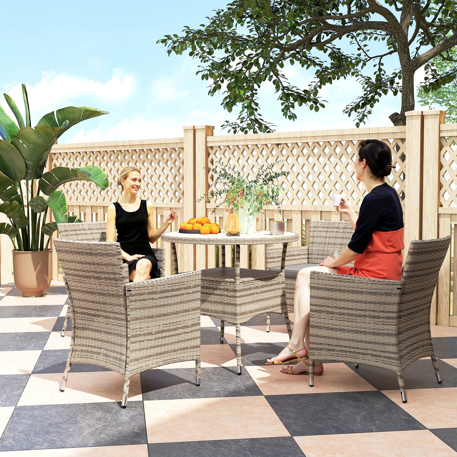 Five-Piece Rattan Garden Set, with Two-Tier Table - Grey