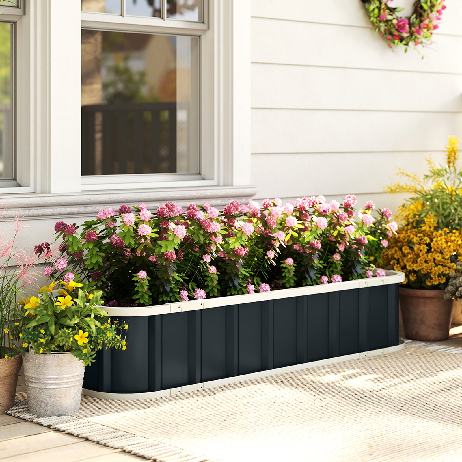 Galvanised Raised Garden Bed, 4.5 x 2 x 1 ft Metal Planter with Gloves