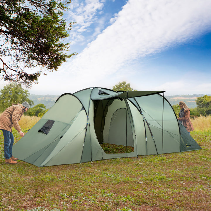 Outsunny Spacious 5 Man Camping Gazebo, Waterproof Tent with Rainfly, 3 Comfortable Rooms, Easy Transport with Carry Bag, Green