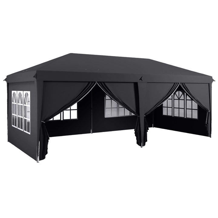 Outsunny 3 x 6 m Pop Up Gazebo with Sides and Windows, Height Adjustable Party Tent with Storage Bag for Garden, Camping, Event, Grey | Aosom UK