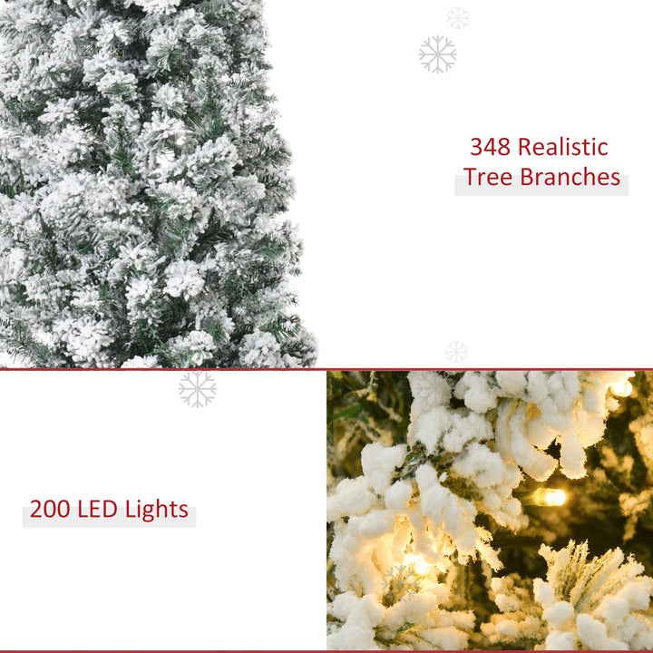 MCL 5FT Prelit Artificial Snow Flocked Christmas Tree with Warm White LED Light, Holiday Home Xmas Decoration, Green White