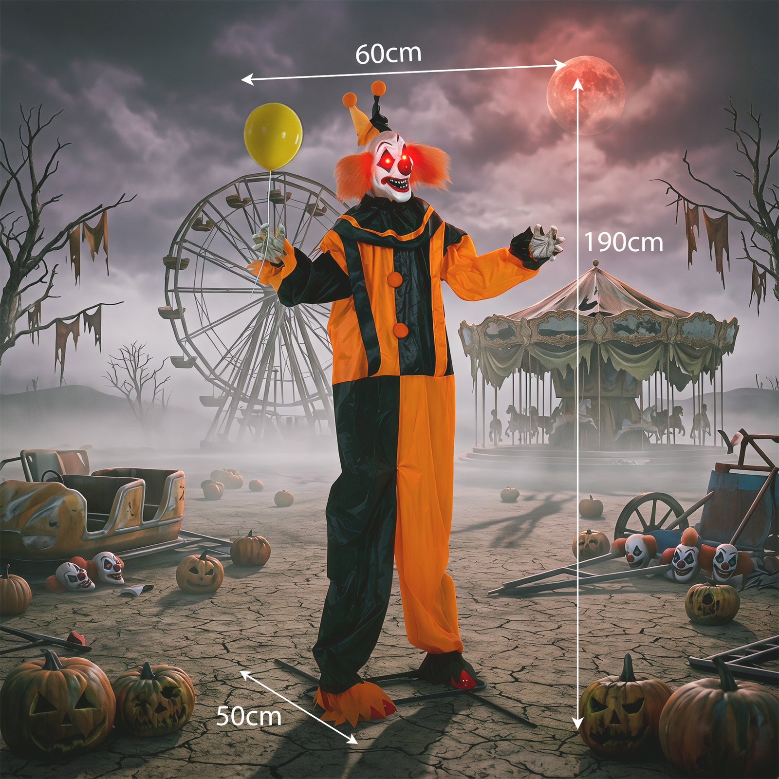 190cm Life Size Animated Clown Halloween Decoration, Scary Halloween A