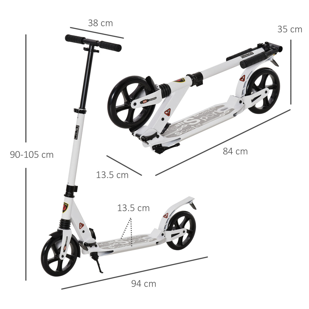 Folding Kick Scooter, Adjustable Ride On Scooter with 200mm Big Wheels and Double Shock Absorption, Urban Scooter for 14+ Teens Adult, White
