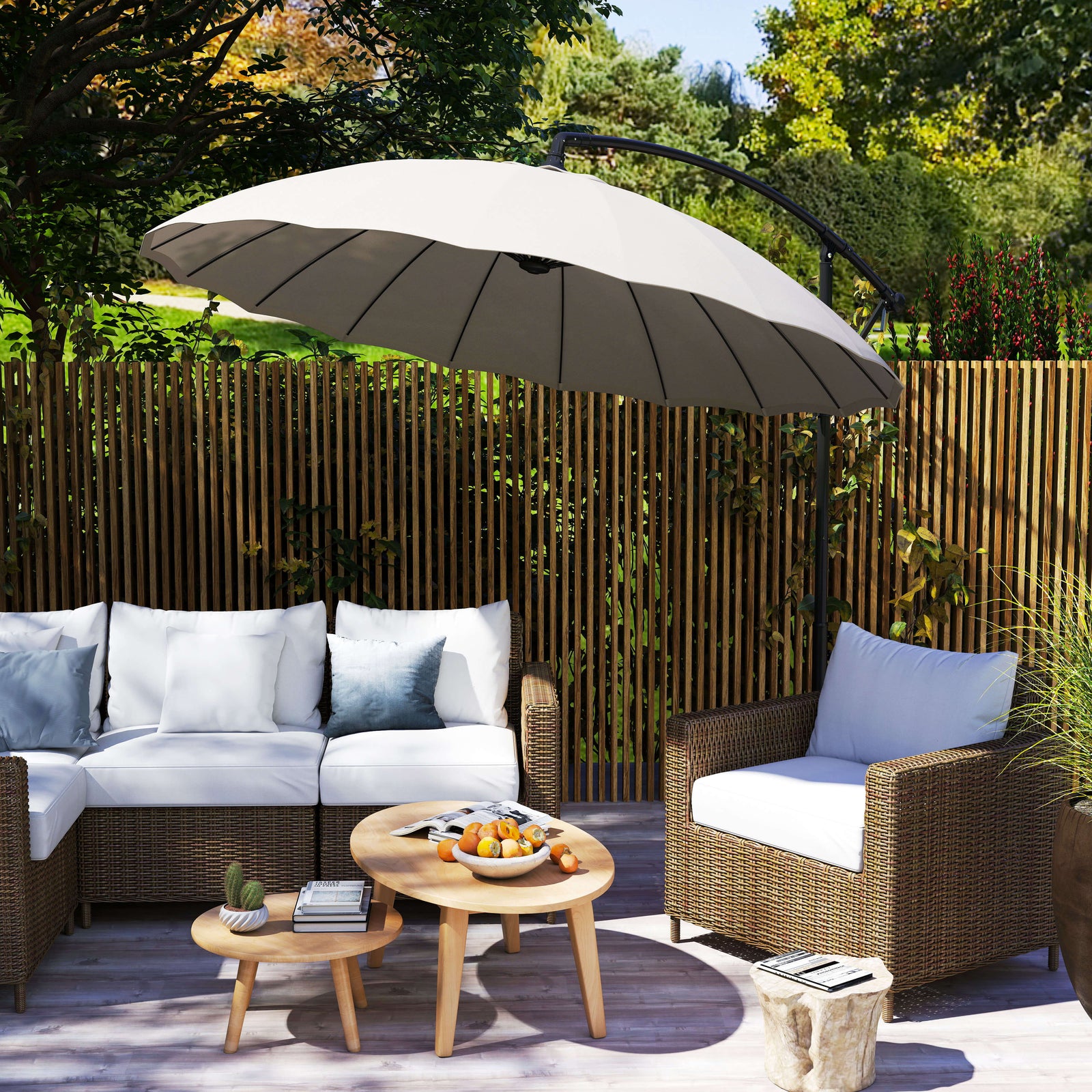 3(m) Cantilever Umbrella 18 Ribs & Vents Adjustable Angle for Patio Light Grey