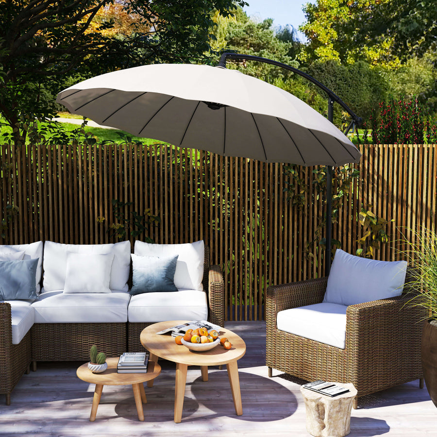 3(m) Cantilever Umbrella 18 Ribs & Vents Adjustable Angle for Patio Light Grey