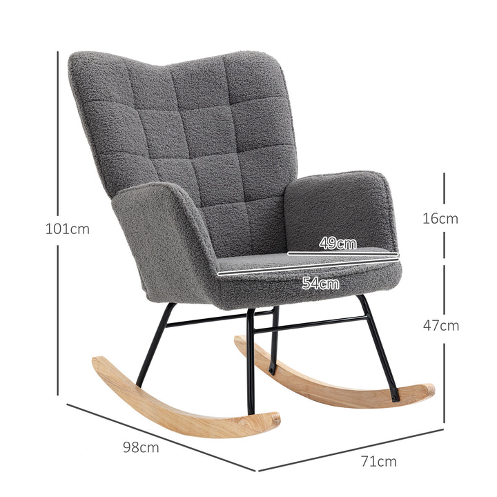 HOMCOM Wingback Rocking Chair for Nursing, Berber Fleece Nursery Glider Rocker, Modern Armchair for Living Room, Dark Grey | Aosom UK