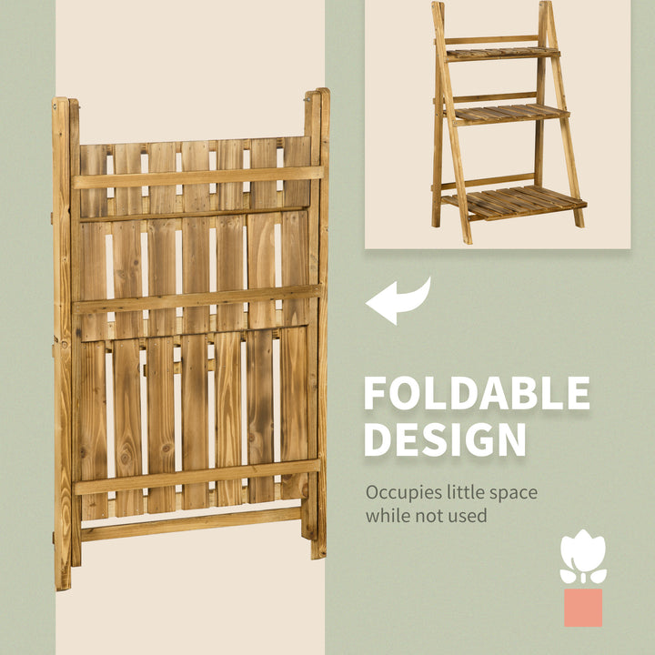 Wooden Folding Flower Pot Stand 3 Tier Garden Planter Display Ladder Gardener Storage Shelves Rack Herb Holder (60L x 37W x 93H cm)