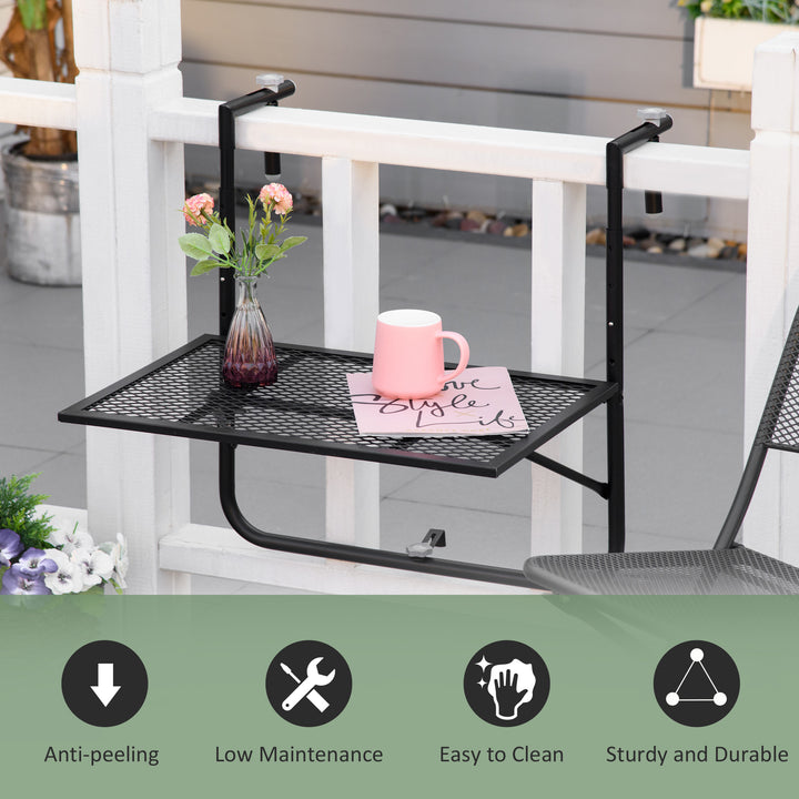Outsunny Adjustable Folding Balcony Table, Metal Wall Mounted Desk for Patio, Garden, Deck, Black