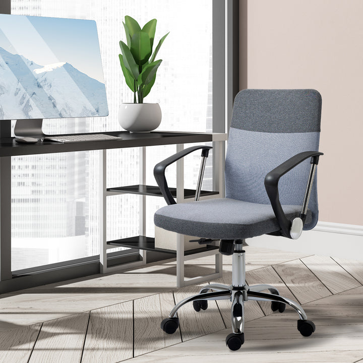 Office Chair Linen Fabric Swivel Computer Desk Chair Home Study Adjustable Chair with Wheels, Grey