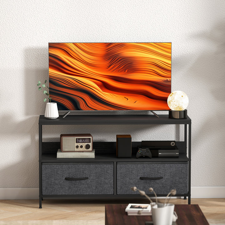 TV Stand Cabinet with 2 Foldable Drawers - Black