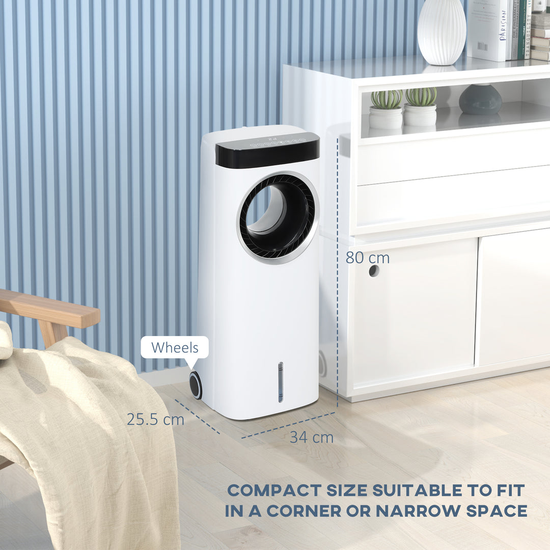 Evaporative Air Cooler, 6.5L 4-in-1 Bladeless Portable Cooler, Fan, Humidifier, Air Clean Anion with Oscillation, 6 Speeds, 24H Timer, Sleep Mode, 2 Ice Packs, Wheels, Remote, for Home Office