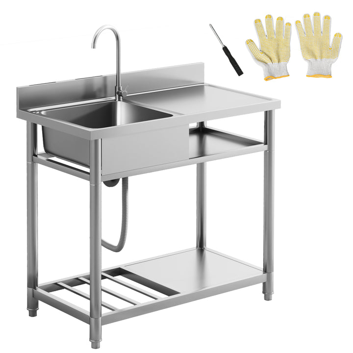 Outdoor Stainless Steel Kitchen Sink, Freestanding Sink Single Bowl wi