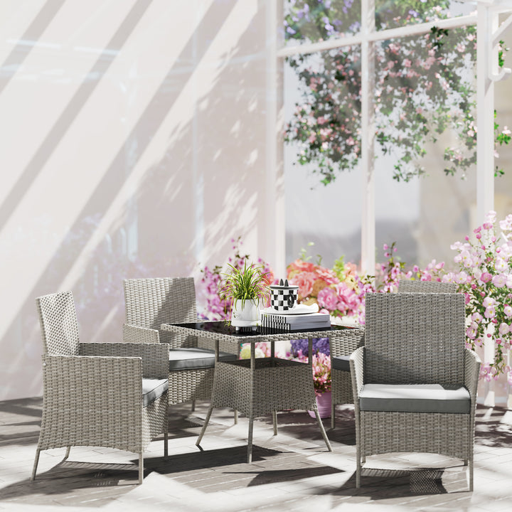 Five-Pieces Rattan Dining Set - Light Grey