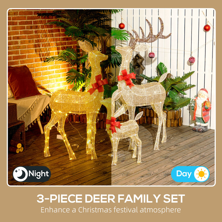 Lighted Reindeer Christmas Decorations Outdoor, 3-Piece Light Up Deer 