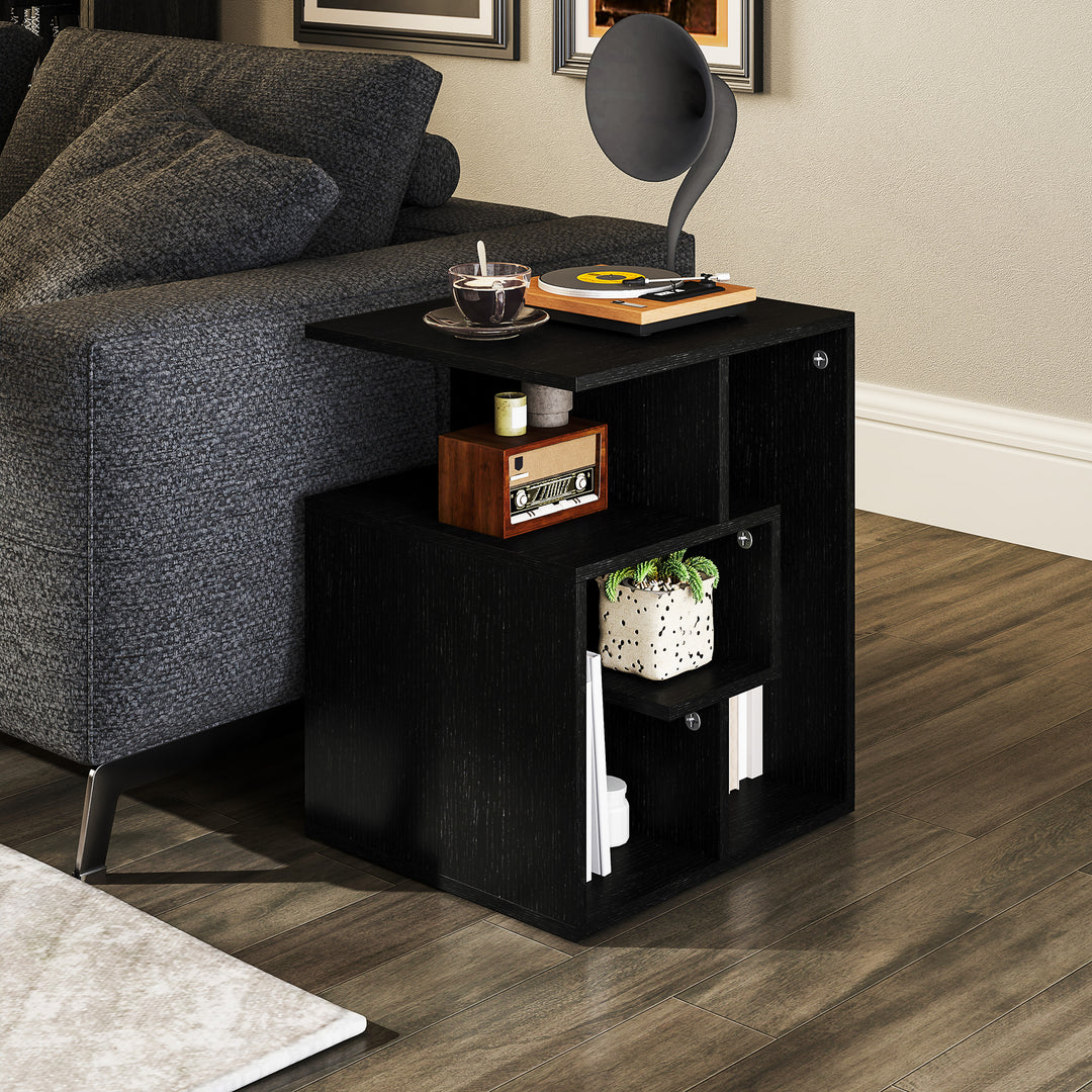 Side Table, 3 Tier End Table with Open Storage Shelves for Living Room, Bedroom, Black