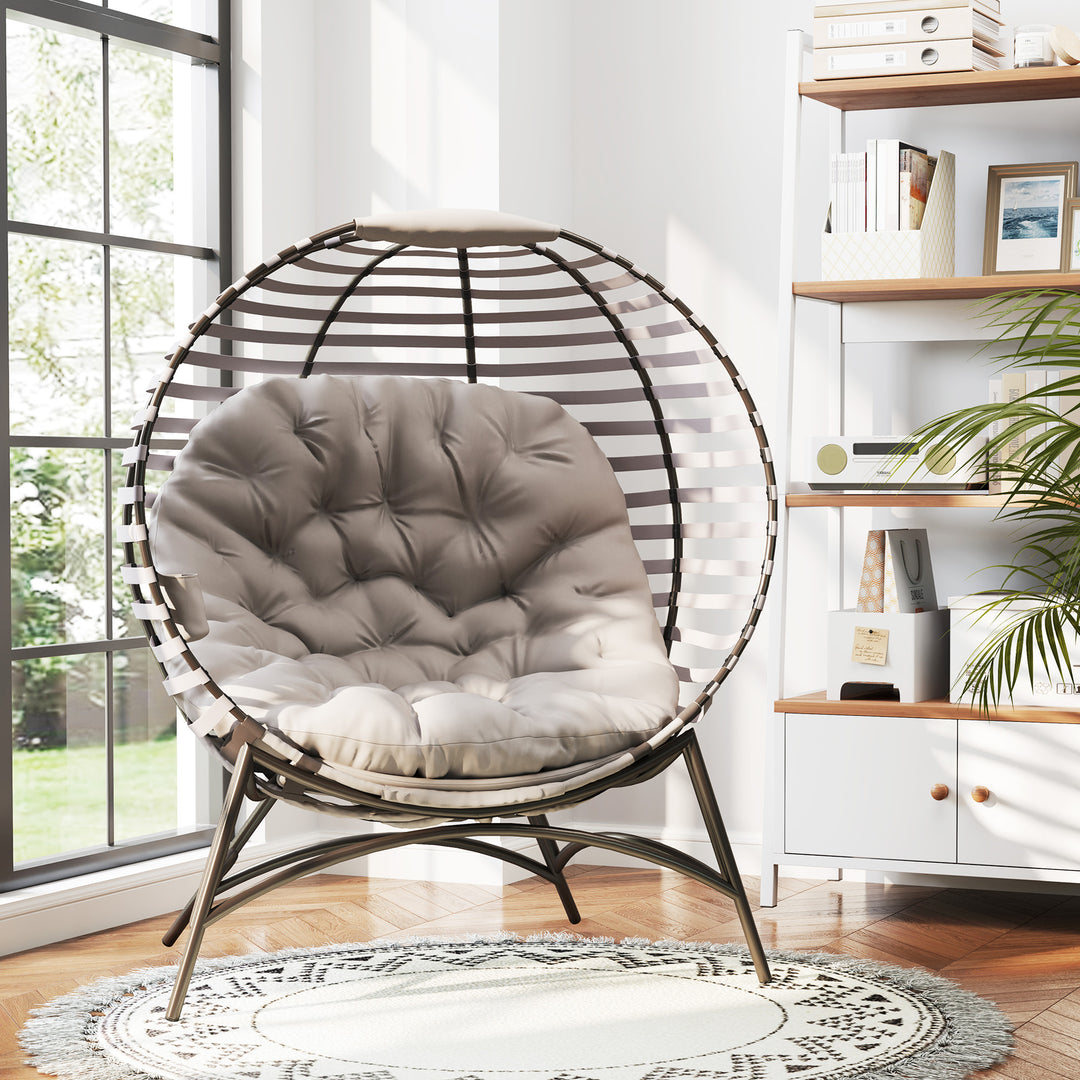 Egg Chair with Cushion & Side Pocket - Light Grey